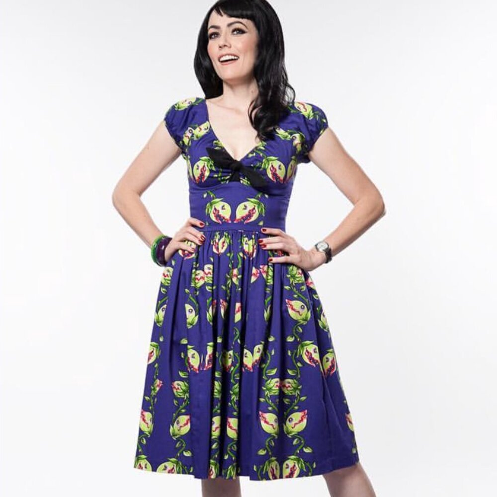RARE Natalie Swing Dress in Venus Fly Trap Print - SMALL - Pin Up Girl Clothing